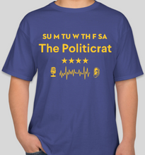 Load image into Gallery viewer, Official The Politicrat Daily Podcast Show Shirt (deep royal blue/gold)
