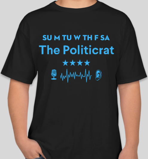 Official The Politicrat Daily Podcast Show Shirt (black/sky blue)