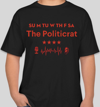 Load image into Gallery viewer, Official The Politicrat Daily Podcast Show Shirt (original logo colors: black/red)
