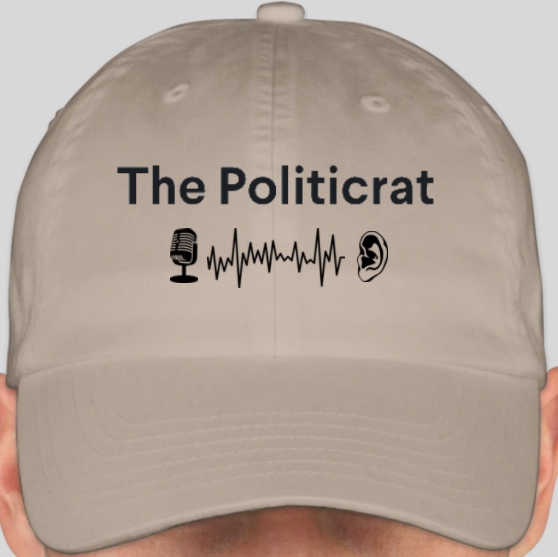 The Politicrat Daily Podcast official embroidered bio-washed baseball hat (khaki)