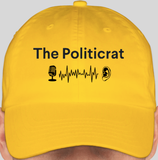 The Politicrat Daily Podcast official embroidered bio-washed baseball hat (yellow)