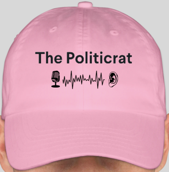 The Politicrat Daily Podcast official embroidered bio-washed baseball hat (pink)