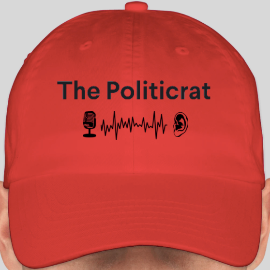 The Politicrat Daily Podcast official embroidered bio-washed baseball hat (red)