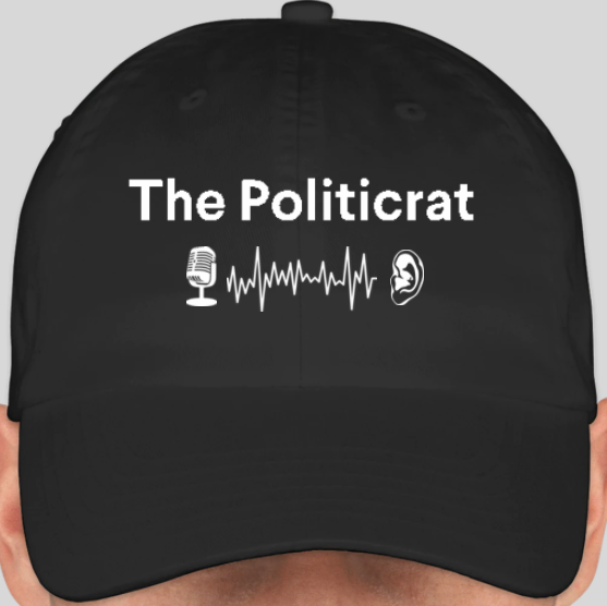The Politicrat Daily Podcast official embroidered bio-washed baseball hat (black/white)