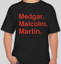 Load image into Gallery viewer, Medgar Malcolm Martin black/red unisex t-shirt
