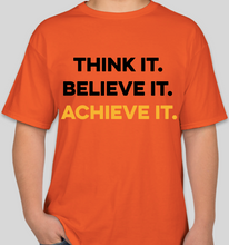 Load image into Gallery viewer, Think It Believe It Achieve It (TIBIA) orange unisex t-shirt
