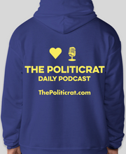 Load image into Gallery viewer, The Politicrat Daily Podcast Love in Retro EcoSmart 50/50 deep royal blue Pullover Hoodie
