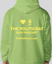 Load image into Gallery viewer, The Politicrat Daily Podcast Love in Retro EcoSmart 50/50 Lime green Pullover Hoodie
