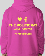 Load image into Gallery viewer, The Politicrat Daily Podcast Love in Retro EcoSmart 50/50 pink Pullover Hoodie

