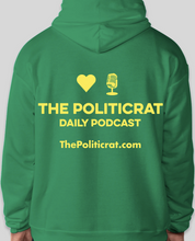 Load image into Gallery viewer, The Politicrat Daily Podcast Love in Retro EcoSmart 50/50 Kelly green Pullover Hoodie
