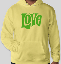 Load image into Gallery viewer, The Politicrat Daily Podcast Love in Retro EcoSmart 50/50 Yellow Pullover Hoodie
