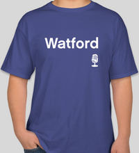 Load image into Gallery viewer, The Politicrat Daily Podcast Destination Series Watford deep royal blue unisex t-shirt
