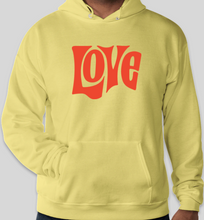 Load image into Gallery viewer, The Politicrat Daily Podcast Love in Retro EcoSmart 50/50 Yellow/orange Pullover Hoodie
