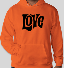 Load image into Gallery viewer, The Politicrat Daily Podcast Love in Retro EcoSmart 50/50 Orange Pullover Hoodie

