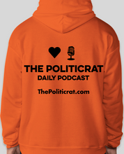 Load image into Gallery viewer, The Politicrat Daily Podcast Love in Retro EcoSmart 50/50 Orange Pullover Hoodie
