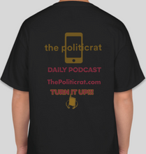 Load image into Gallery viewer, The Politicrat Daily Podcast Electric Soundwave Series black/maroon/old gold unisex t-shirt
