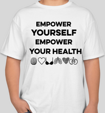 Load image into Gallery viewer, The Politicrat Daily Podcast Health And Self Empowerment white/black unisex t-shirt
