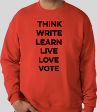 Load image into Gallery viewer, The Politicrat Daily Podcast red long-sleeve Six Of The Best unisex sweatshirt
