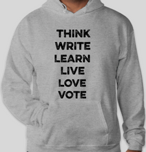 Load image into Gallery viewer, The Politicrat Daily Podcast light steel Six Of The Best Hanes EcoSmart 50/50 hoodie
