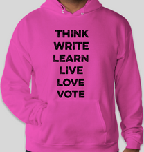 Load image into Gallery viewer, The Politicrat Daily Podcast pink Six Of The Best Hanes EcoSmart 50/50 hoodie
