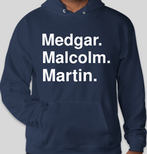 Load image into Gallery viewer, Medgar Malcolm Martin dark navy blue unisex EcoSmart 50/50 Pullover Hoodie
