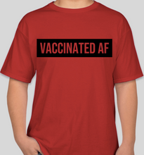 Load image into Gallery viewer, The Politicrat Daily Podcast Vaccinated AF red unisex t-shirt
