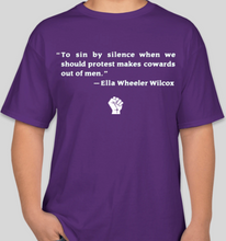Load image into Gallery viewer, Ella Wheeler Wilcox &quot;sin by silence when we should protest&quot; purple/white unisex t-shirt
