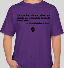 Load image into Gallery viewer, Ella Wheeler Wilcox &quot;sin by silence when we should protest&quot; purple/black unisex t-shirt
