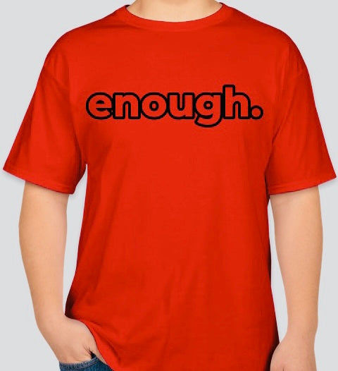 The Enough/End Gun Violence red t-shirt